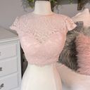 B Darlin  Lace Top Criss Cross Open Back Sash Tie Peach Womens 1/2 Romantic Lace Photo 10