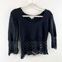 Cache  Scoopneck 3/4 Sleeve Lace Crochet Trim Bell Sleeves Top Black Large Photo 5