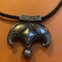 Saint Laurent Victorian Ethnic Enamel & Leather Pendant Collar Necklace Photo 2