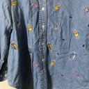 Disney The  Store Womens Denim Button Up Shirt Winnie the Pooh Piglet Blue XL Photo 2