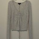 Poof! Light gray long sleeve waffle knit adjustable crop top Photo 0