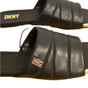 DKNY  Logo Flat Slides Womens Sz 8.5M Black Gold Accents Square Toe Faux Leather Photo 6