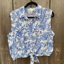 Joie Women's  Blue Floral Tie Front Button Down Rayon Blend Print Large Photo 0