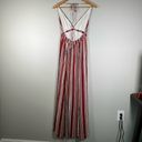 Hommage V-Neck Halter Maxi Sun Dress - Red/Pink Multicolor Stripe - Small Photo 1