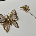 Monet Lot Of 2 Vintage Signed  Gold Tone Metal Wire Butterfly Insect Brooch Pin Photo 1