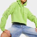 Pretty Little Thing  Neon Lime Secret Society Graphic Crop Hoodie Size S Photo 0