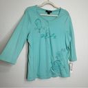 Style & Co NWT  Green Embroidered Henley 3/4 Sleeves Top Photo 1