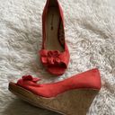 American Eagle New Orange suede peep toes wedge shoes, Size 7 Photo 1