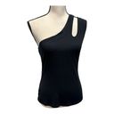 BCBGMAXAZRIA  Womens One Shoulder Tank Top Black Ribbed Solid Sleeveless M Photo 2