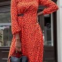 Hunter Bell  Orange Black Animal Print Lawton Polka Dot Ruched Dress Size 0 Photo 0