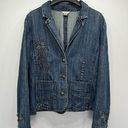 Christopher & Banks  Blue Denim Embroidered Flower Button Front Jean Jacket L Photo 0