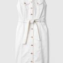 Gap  Cotton Sleeveless Collared Button Front Belted Denim Midi Dress White 2 Photo 0