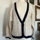 Vintage Contrast Cream And Navy Cardigan Sweater Blue Size M Photo 1