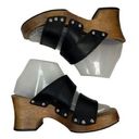 Candie's Vtg 1980's  Size 7 Platforms Sandals Black Leather Wood Chunky Heels Stud Photo 0