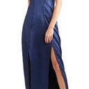 Halston Heritage  Navy Blue Satin Illusion-Back Slit Slip Gown Size 6 New Photo 0