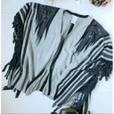 Alberto Makali NWT  Gray & Black Fringed Open Shawl Sweater Women's Size Large Photo 1