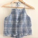 American Eagle Y2K Halter Top Plaid Smocked Top Blue  Tank Top Photo 1