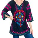 Shoreline Mexican Floral Embroidery Black & Colorful Blouse Photo 0