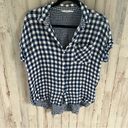 Jane and Delancey  Blue Crinkle Plaid Button Up Short Sleeve Shirt Photo 0