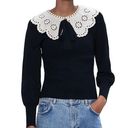 ZARA black ribbed sweater with contrasting white embroidered collar size Small Photo 0