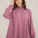 Bloomchic  Plain Lantern Sleeve Ruffle Trim Mock Neck Mauve Blouse 22 24 3X NWT Photo 0