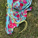 American Eagle  Floral Bikini NEW Bandeau Top M Cheeky Ruffle Bottoms L Blue Pink Photo 3