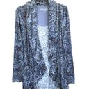 Carole Hochman Grayish Blue w Black Paisleys/Flowers Soft Stretchy Cardigan Women Large Photo 4