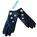 AQUA  Gloves Black Genuine Leather Lined Embroidered Stars Designer Medium NWT Photo 3