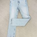 ZARA  Distressed Split Leg High Rise Straight Leg Jeans Light Blue Size 6 Raw Hem Photo 11