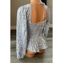 Lost + Wander  Blue Floral Smocked Blouse Size S Square Neck N8 Photo 2