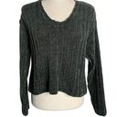 Reference Point Vintage 90s Chenille Cropped Sweater M Grey Cable Knit Long Sleeve Scoop Neck Photo 0