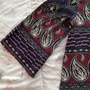 NWT Ganji LA boho paisley colorful burgundy & navy tie collar blouse, size S Red Photo 3