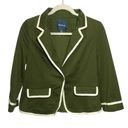 Modcloth  Womens Sz M Hunter Green Contrast White Trim Blazer Single Button Photo 0