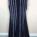 Oscar de la Renta  Women’s Silk Floral Pleated Navy Blue Sleeveless Dress Photo 7