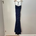 La Femme  Shiny Jersey Blue Open Back Trumpet Gown Dress Photo 5