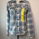 Boston Traders  Women's White and Blue Plaid Shacket Shirt Jacket Photo 1