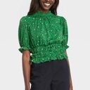 Who What Wear Ruffle Elbow Sleeve Green and Black Polka Dot Blouse SZ XL Photo 0