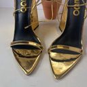 EGO  Gold Lace Up Chunky Heeled Womens Sandals Shoes Size 5 Shiny Pointed Photo 3