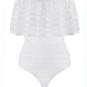 BCBGMAXAZRIA  Ruffled Striped-Lace Bodysuit Off-The Shoulders White Size S NEW Photo 2