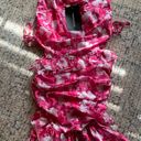 Pretty Little Thing Hot Pink Floral Abstract Print Ruched Frill Detail Strappy Bodycon Dress Photo 3