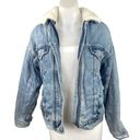 American Eagle  Blue Light Wash Faux Fur Lined Zip Up Denim Jean Jacket Size XS Photo 0