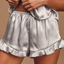 LULU’S Sweetest Dreams Silver Satin Ruffled Pajama Shorts Photo 0