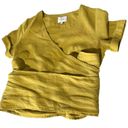 J.O.A. Wrap Front Linen Blend Crop Top Yellow/Green Medium Photo 4