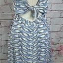 FRNCH  Paris Women's Abstract Print Tie Button Back Midi Sundress Blue/Black Sz L Photo 1