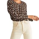 Mango  Size 4 Romi Geometric Print Blouse Long Sleeve Black Brown Shirt Top MNG Photo 2