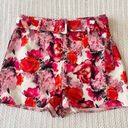 Missguided Red Pink White Floral Belted High Rise Shorts Size 6 Photo 0