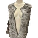 J. McLaughlin  100% Wool Sweater Vest MEDIUM Gray Knit Rabbit Fur Open Winter Photo 1