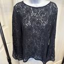 The Loft  Lace Long Bell Sleeve Top Blouse Navy Blue EUC Photo 1