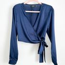 Missguided NWOT  Dark Midnight Blue Satin Cropped Wrap Blouse Top Photo 2