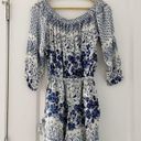 Anthropologie  Clemente Off Shoulder Floral Belted Romper Blue White Photo 5